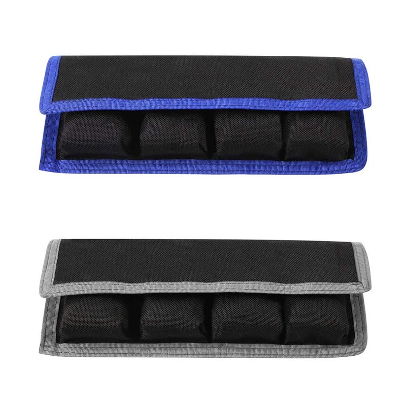 Meking 2 Pcs DSLR Battery Case Holder Storage Bag (4 Pocket) for AA/AAA Battery and LP-E6 LP-E8 LP-E10 LP-E12, EN-EL14 EN-EL15, NP-FW50 NP-F550 NP-FM500H (Gray+Blue) - Image 1